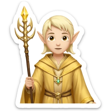 {
      "type": "human",
      "look": "light elf healer, golden robe, staff",
      "description": "a light elf healer wearing a golden robe and holding a staff"
    } sticker