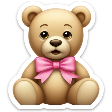 beige teddy bear with pink bow sticker