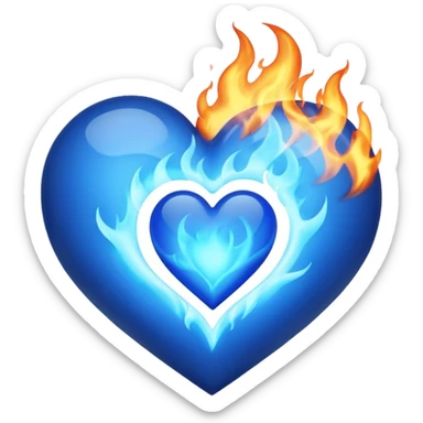 burning blue heart with blue flame sticker