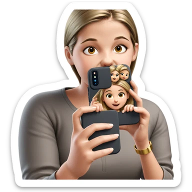 girl holding smartphone in focus sticker
