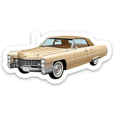 Stylized beige 1966 Cadillac DeVille, simplified to core elements, minimal detail three-quarter view, clean lines, Once Upon a Hollywood reference, iOS emoji style sticker
