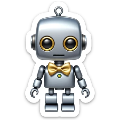 A tiny decorative robot charm with a bow tie, representing a non-essential AI accessory sticker