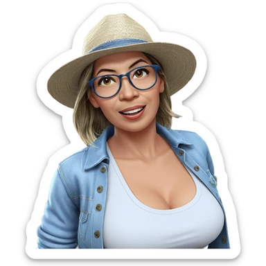 smiling girl in denim jacket sticker