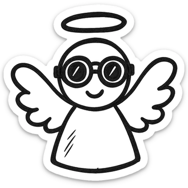 angel with goggles, hand drawn outlined icon style, no fill, sketchy lines sticker