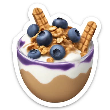 Yogurt bowl with blueberry’s granola and peanut butter sticker