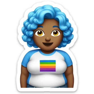 Fat blue haired woman wearing lgbtq shirt sticker