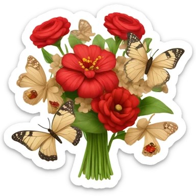 red bouquet with beige butterflies sticker