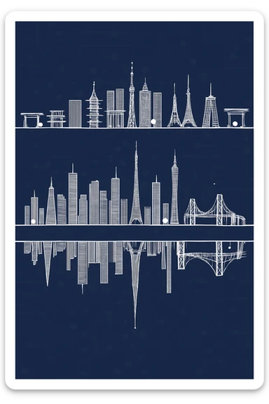 turn the san francisco skyline upside down and place it directly below the tokyo skyline sticker