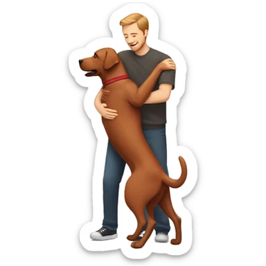 Red Labrador giving brown haired man a hug sticker
