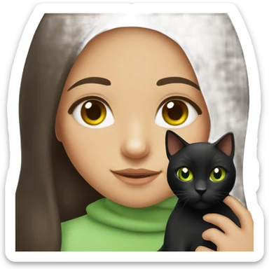 Brunette brown eyed girl with her green eyed black cat  sticker
