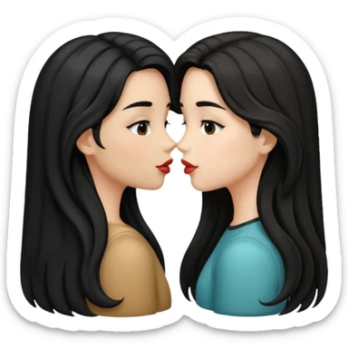 two girls with long black hair one wavy one straight kissing sticker