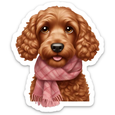 Red cockapoo with Dior scarf sticker