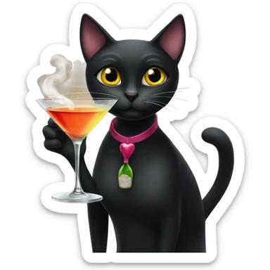 Black cat smoking and drinking a martini she’s a lady cat  sticker