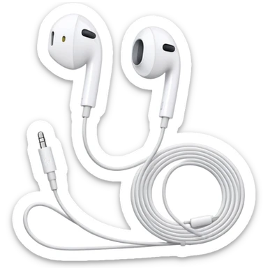 Minimalist white Apple EarPods with cord coiled in a perfect circle, clean simple design, no case, just the white headphones and wire arranged in a neat circle, iOS style sticker