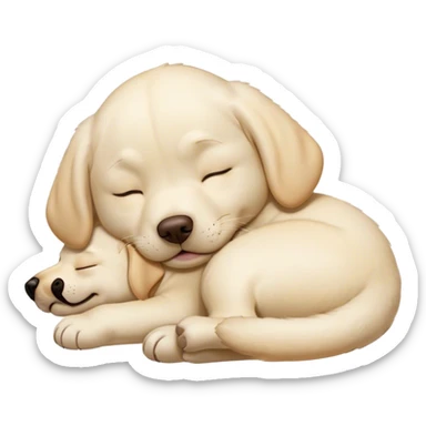 Meme-Worthy Cute Sleeping Cream Labrador Portrait Emoji, Head resting peacefully with a contented smile, showcasing a delightfully sturdy build and a luxuriously soft cream Fur, eyes shut in a serene nap, Simplified yet hilariously adorable features, highly detailed, glowing with a soft, drowsy light, high shine, relaxed and utterly lovable, stylized with an air of playful laziness, bright and heartwarming, soft glowing outline, capturing the essence of a comically sleepy companion, so meme-worthy it feels like it could instantly become the next viral sensation of adorable slumber! sticker