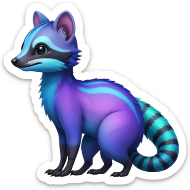 Iridescent Neon Green-Cyan-Blue-Purple-gradients Civet-Numbat-Sergal-fusion-hybrid-animal-creature, full body sticker