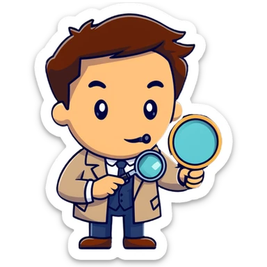 A detective looking through a magnifying glass sticker