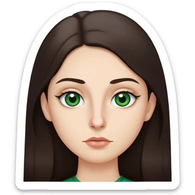 Me with long dark brown hair green eyes and thin top lip and big bottom lip and a mole on my left side of my chin very thin eyebrows with a scar on the right eyebrow sticker