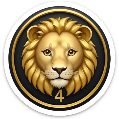 Make a round icon for a paid subscription, black and gold, with the number 4 and a lion. sticker