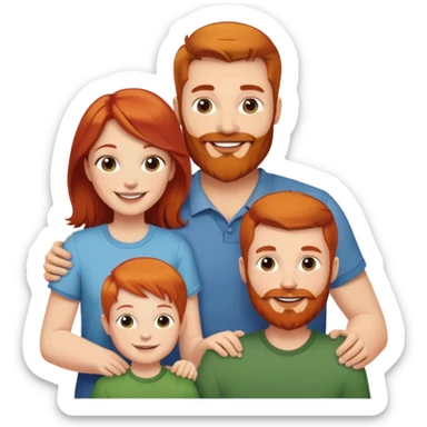 Family: redhead mom, bold dad with fair-haired beard, three fair-haired little boys without beards sticker