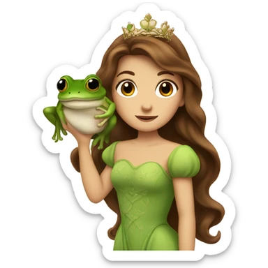 Brown haired princess kissing a frog in the mouth sticker