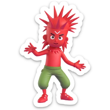 Sprunki character with red skin, wearing spikes on his head, in a fun and expressive pose sticker
