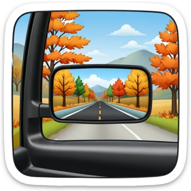 Fall scenery in the rearview mirror of a truck sticker