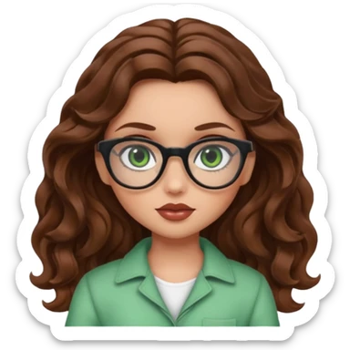 Bratz girl green eyes brown wavy hair with glasses sticker