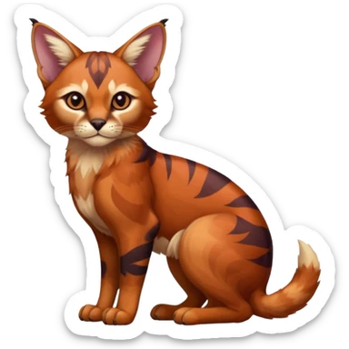 Patterned marked elegant fluffy furry cute beautiful cool edgy Caracal-Sphynx-Red-Panda-fusion-hybrid-animal-creature, full body sticker