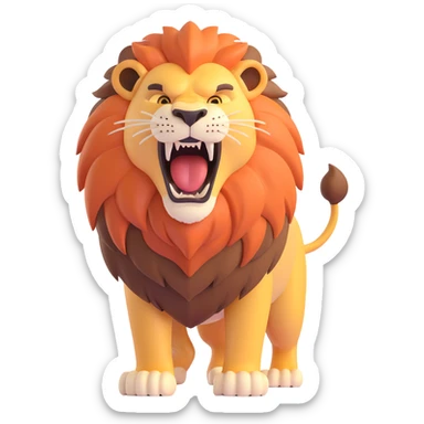 a big, fierce male lion, roaring, 3D style sticker
