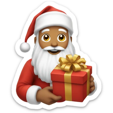 santa clos happy clutching a present sticker
