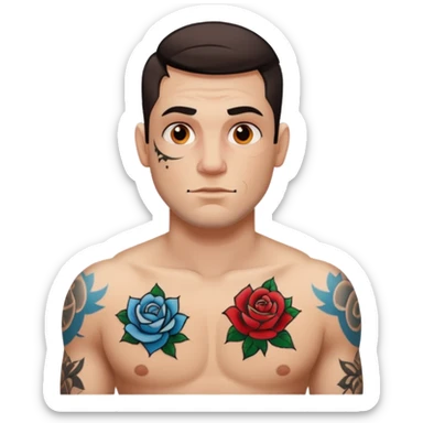 tattoo man, white skintone,tattoos on face, more visible, bulky man with tattos on his chest. sticker
