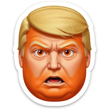 PLEASE MAKE 3 VERSIONS OF AN ISOMETRIC 3D ICON OF A DONALD TRUMP CHARACTER, FROM AN OVERHEAD ISOMETRIC ANGLE, WITH AN ANGRY AND CONFUSED EXPRESSION, HEAVY JOWELS, WITH EXCESSIVE ORANGE MAKEUP, A VERY LARGE, BLOATED STOMACH, AND VERY LARGE ANGLES. sticker