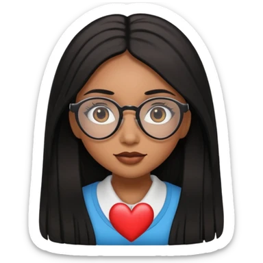 a brown girl with black straight long hair with thick long lashes and with glasses and has heart eyes sticker