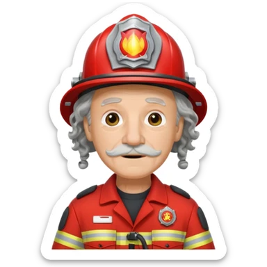 Firefighter old man curly long hair with red uniform sticker