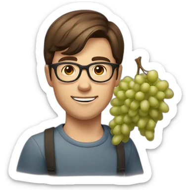 Classy short-brown-haired, bitter, bespectacled young man throwing grapes sticker