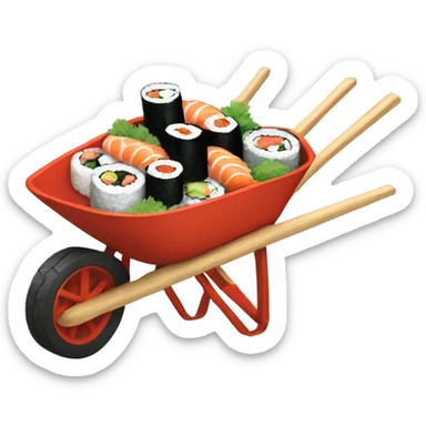 A wheelbarrow overflowing with sushi sticker