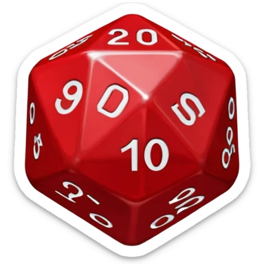 Make an emoji of a red d20 die with silver lining and numbers. It should look like the one from stranger things sticker