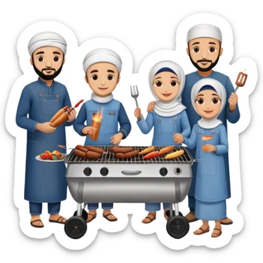 Turkish beautiful finished islamic family denim clothes and make bbq time sticker