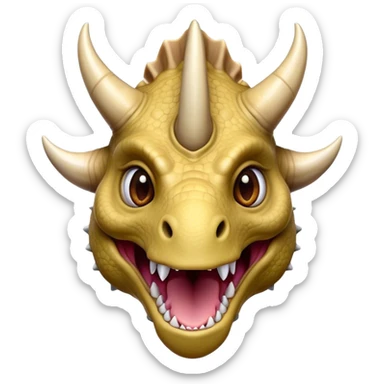 Cinematic Comical Triceratops Portrait Emoji, Head tilted dramatically with an exaggeratedly shocked expression, featuring a stout, armored body with three comically exaggerated horns and a frilled head, wide, comically expressive eyes full of playful disbelief, Simplified yet hilariously expressive features, highly detailed, glowing with a slightly sassy prehistoric glow, high shine, dramatic yet playful, stylized with an air of cheeky dinosaur mischief, soft glowing outline, capturing the essence of a meme-worthy Triceratops that looks ready to side-eye its way into viral fame! sticker