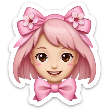 happy face with a pink Cherry blossoms bow sticker