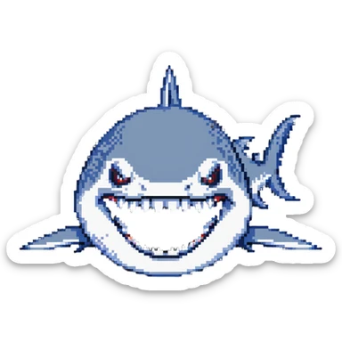 shark with big white teeth shown prominently in a menacing face-on view sticker
