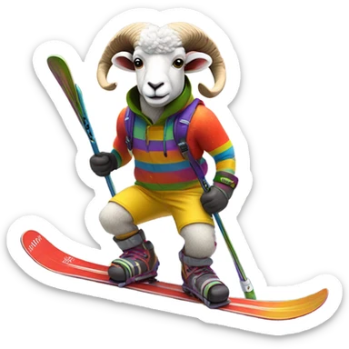 Skiing ram sticker
