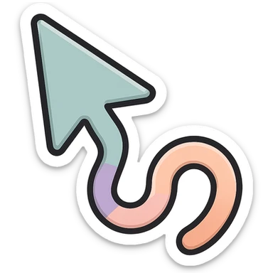 mouse cursor arrow with a long tail, icon-color-outlined style, thin clean outlines, soft rounded shapes, pastel palette #98B5BC, #B5B3C1, #C9A3C9, #E4C0CA, #F7DCD1, #F7C0AA, detailed shadows and highlights, soft lighting, transparent background sticker