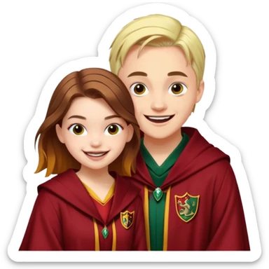 Barbara Palvin as a gryffindor laughing with Draco Malfoy sticker