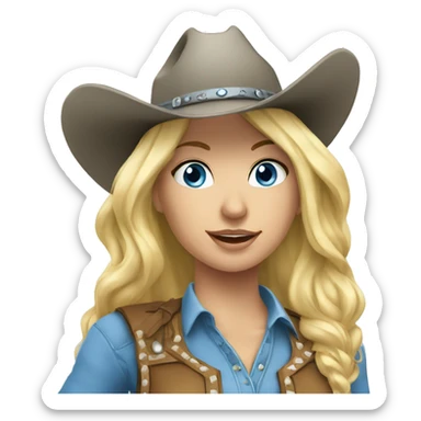 Blue-eyed blonde Cowgirl With grey horse sticker