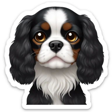 Small completely black Cavalier King Charles spaniel with black fur on his whole face and white fur on chest sticker