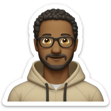 Man with patchy beard wearing glasses in a beige hoodie  sticker