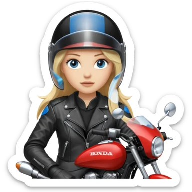 moça cabelo comprido loira de olho azul de capacete em uma moto honda preta  sticker