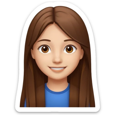 girl with long brown straight hair and brown eyes, smiling sticker
